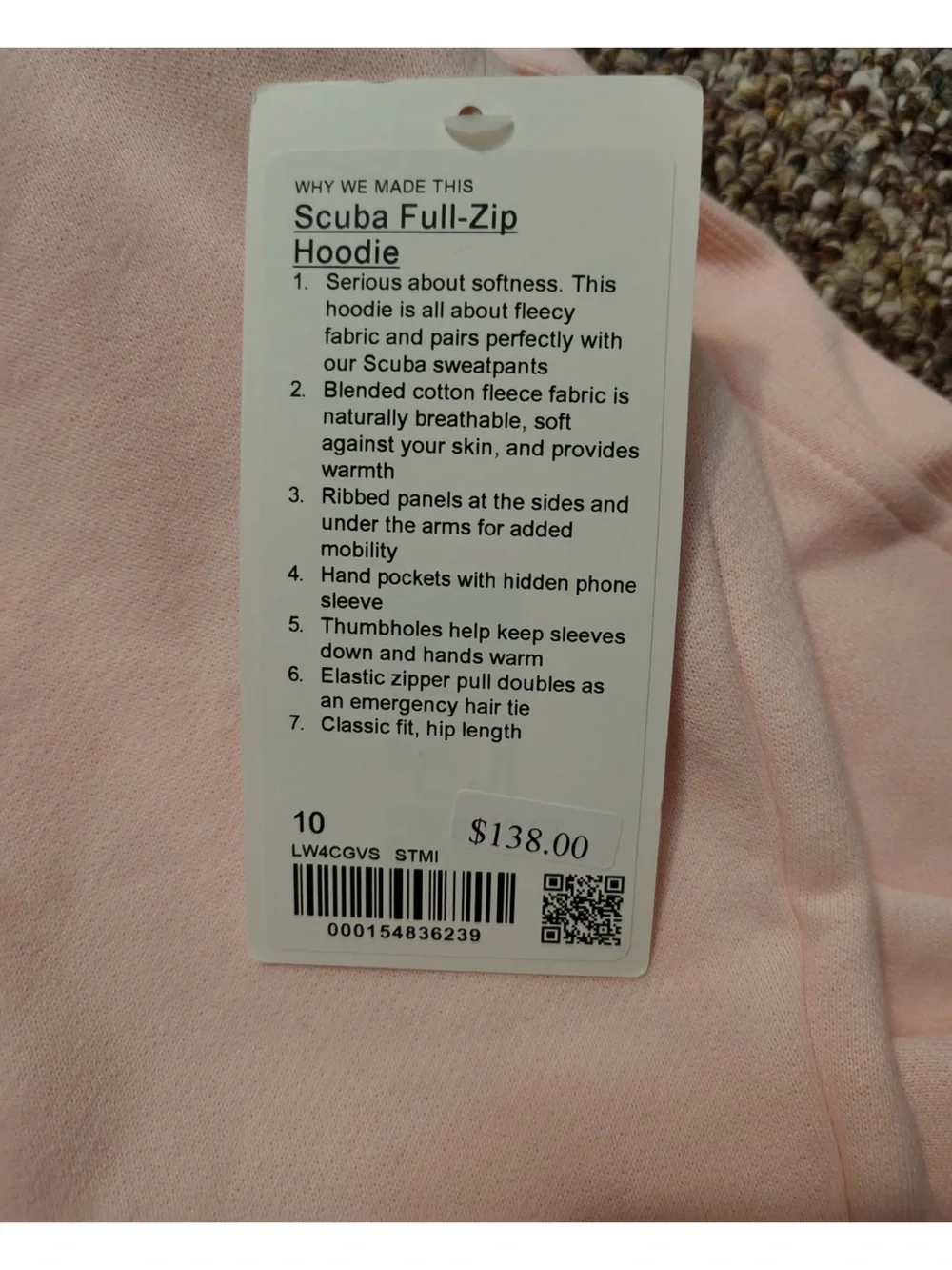 Lululemon Scuba Full-Zip Hoodie Strawberry Milkshake Size 10 New